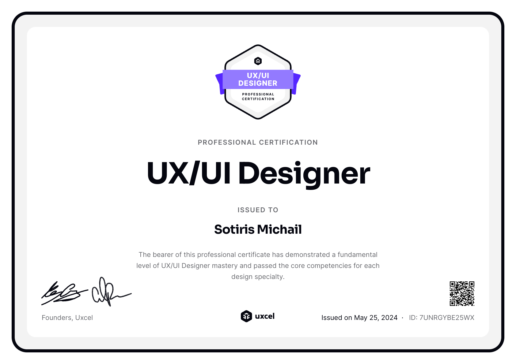 Sotiris Michail's certificate